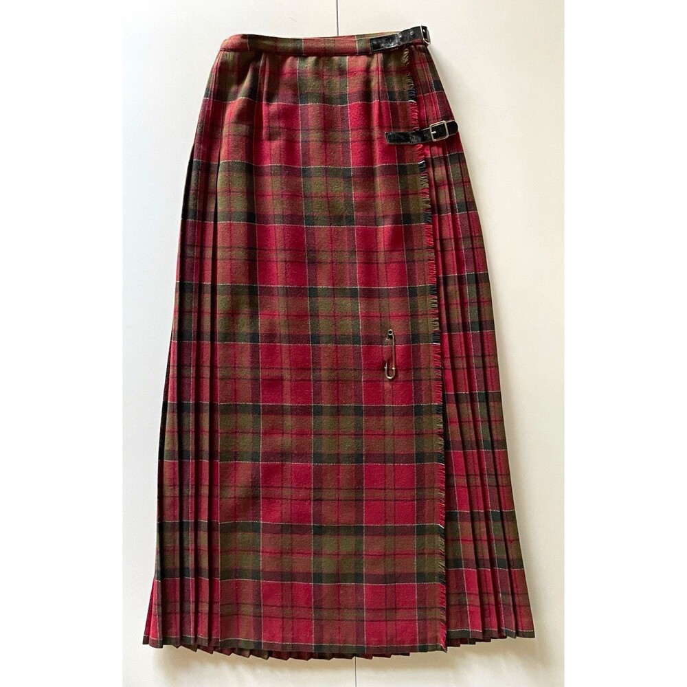 VTG Full Length Tartan Plaid Pleated Wool Traditional Scottish Kilt Skirt Small